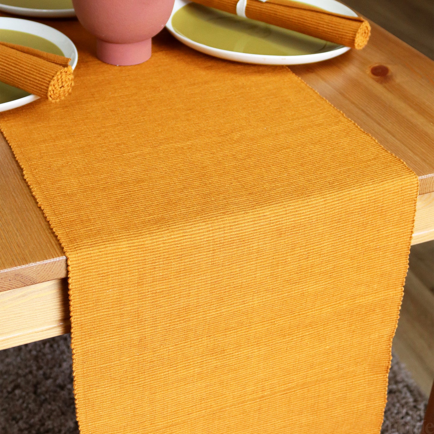 Orange Ribbed Cotton Table Runner