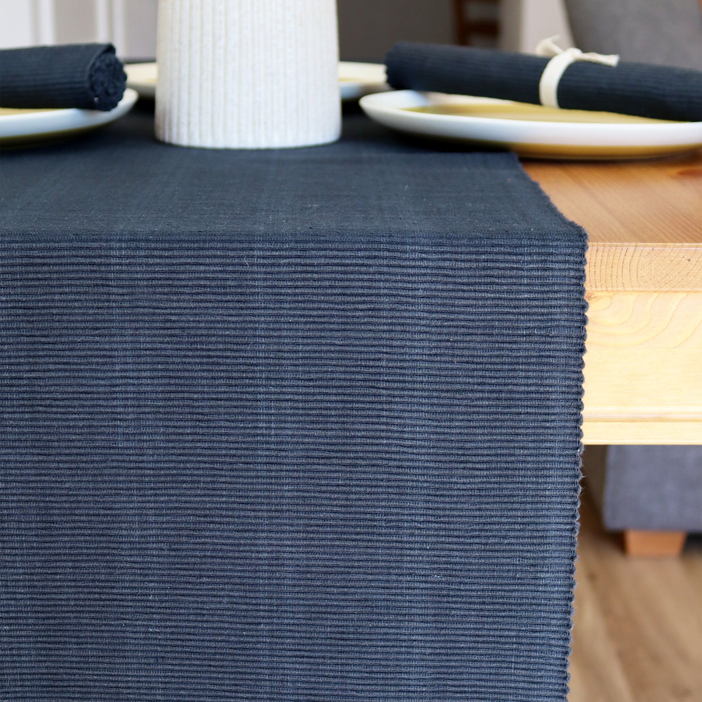 Navy Ribbed Cotton Table Runner