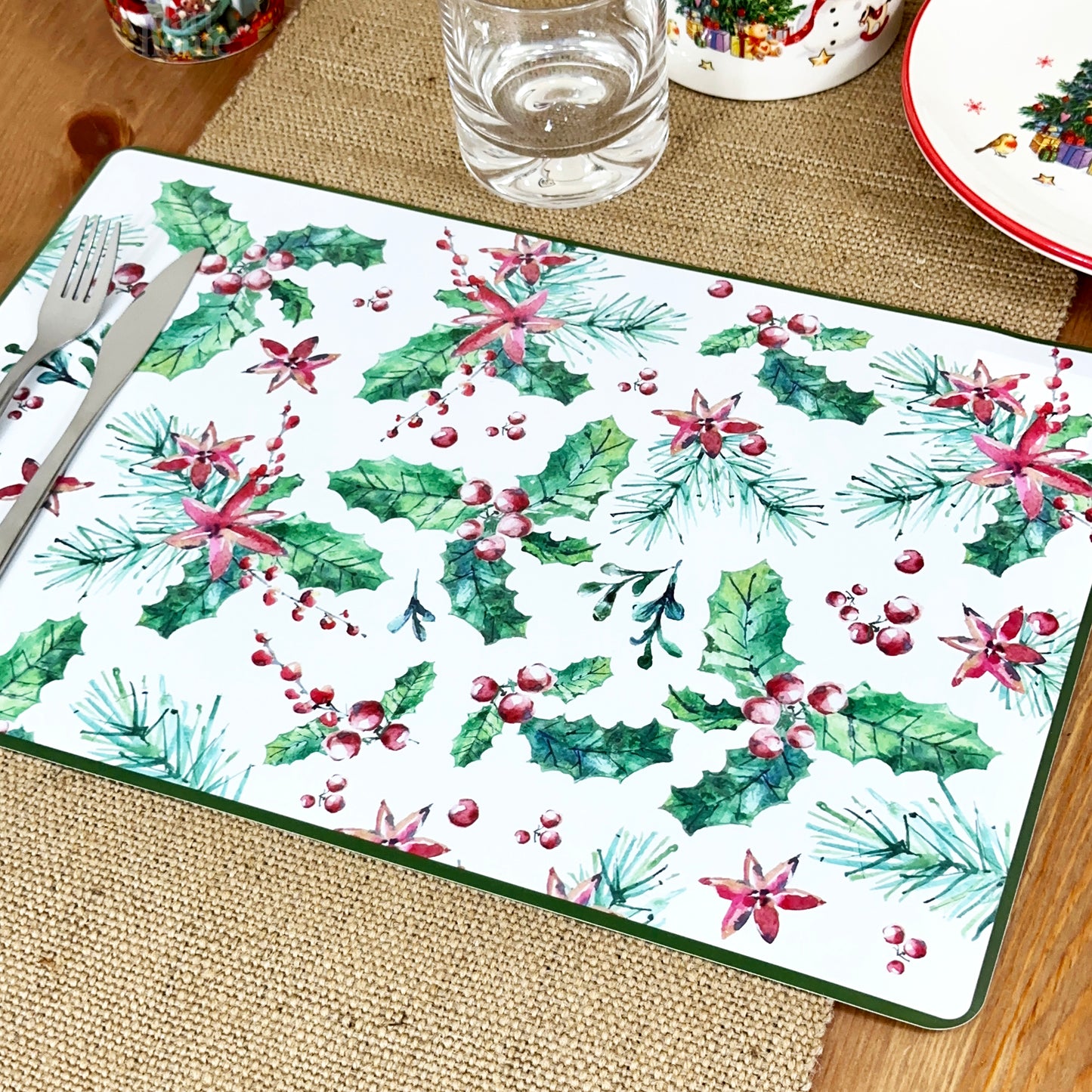 Set Of Christmas Holly Placemats