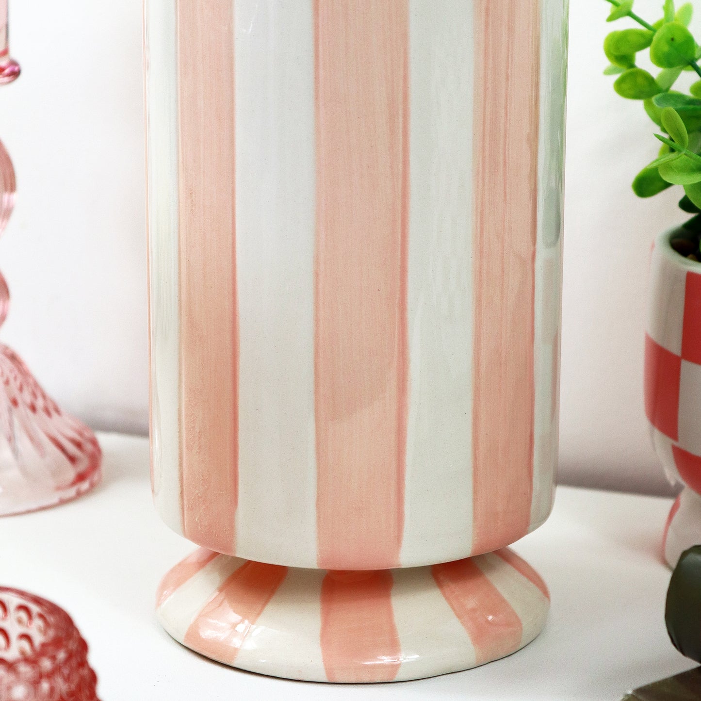 Hand Painted Pink Striped Vase
