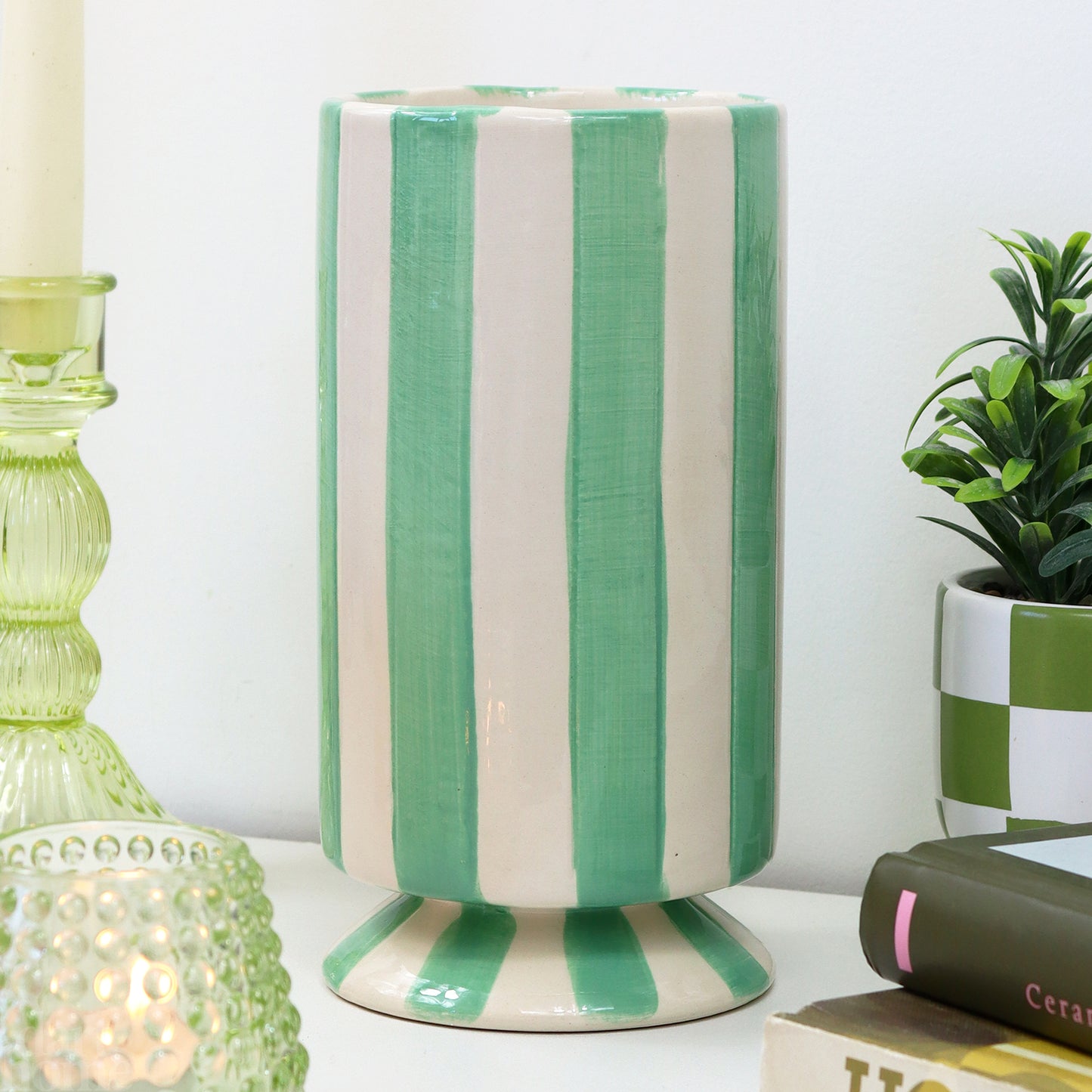 Hand Painted Green Striped Vase