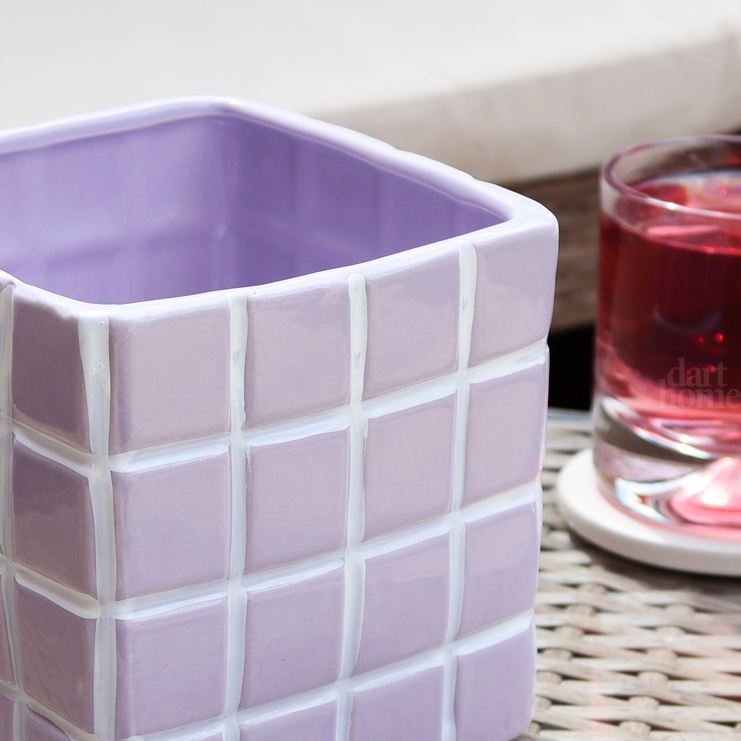 Lilac Square Checked Tile Plant Pot