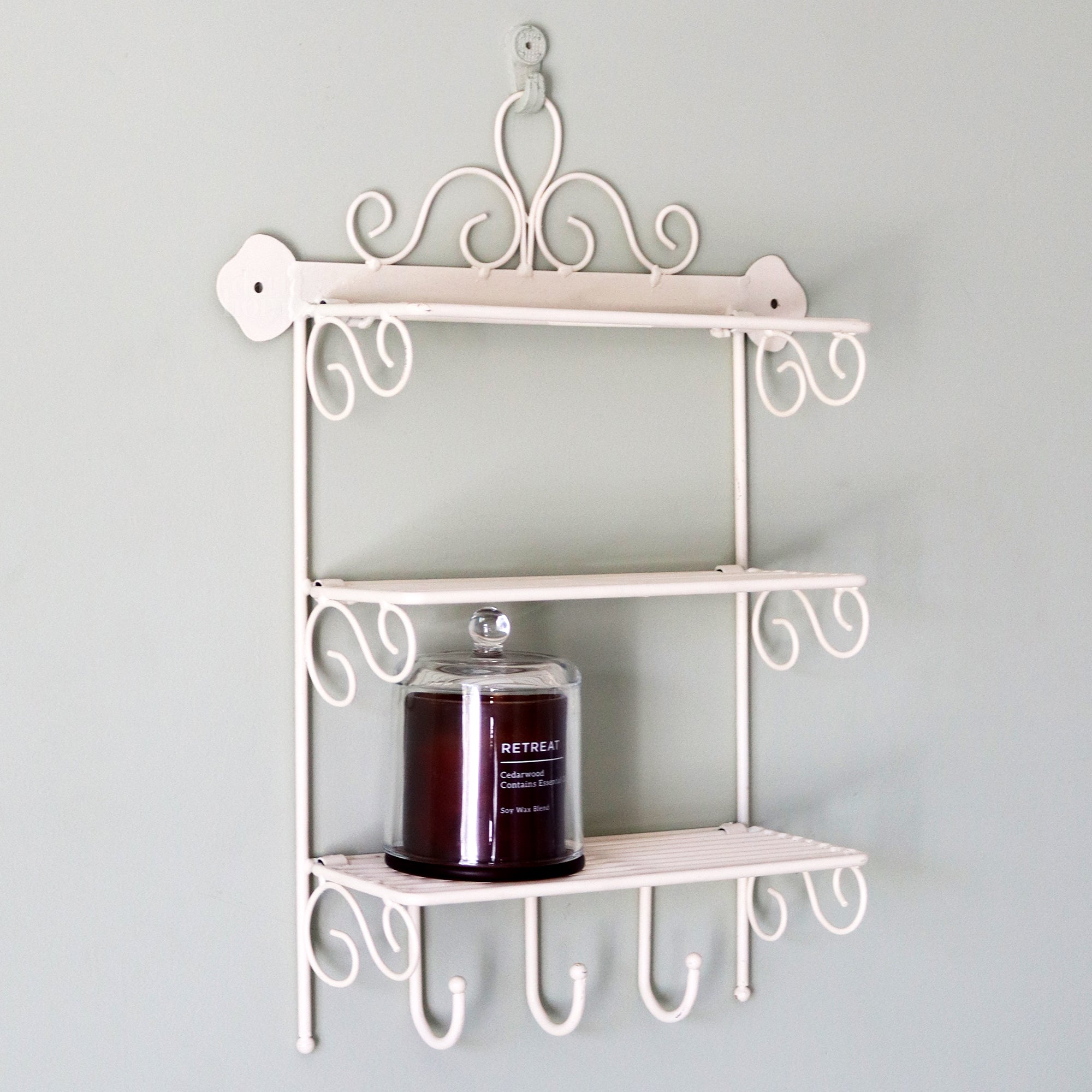 Triple Scroll Wall Shelf With 3 Hooks