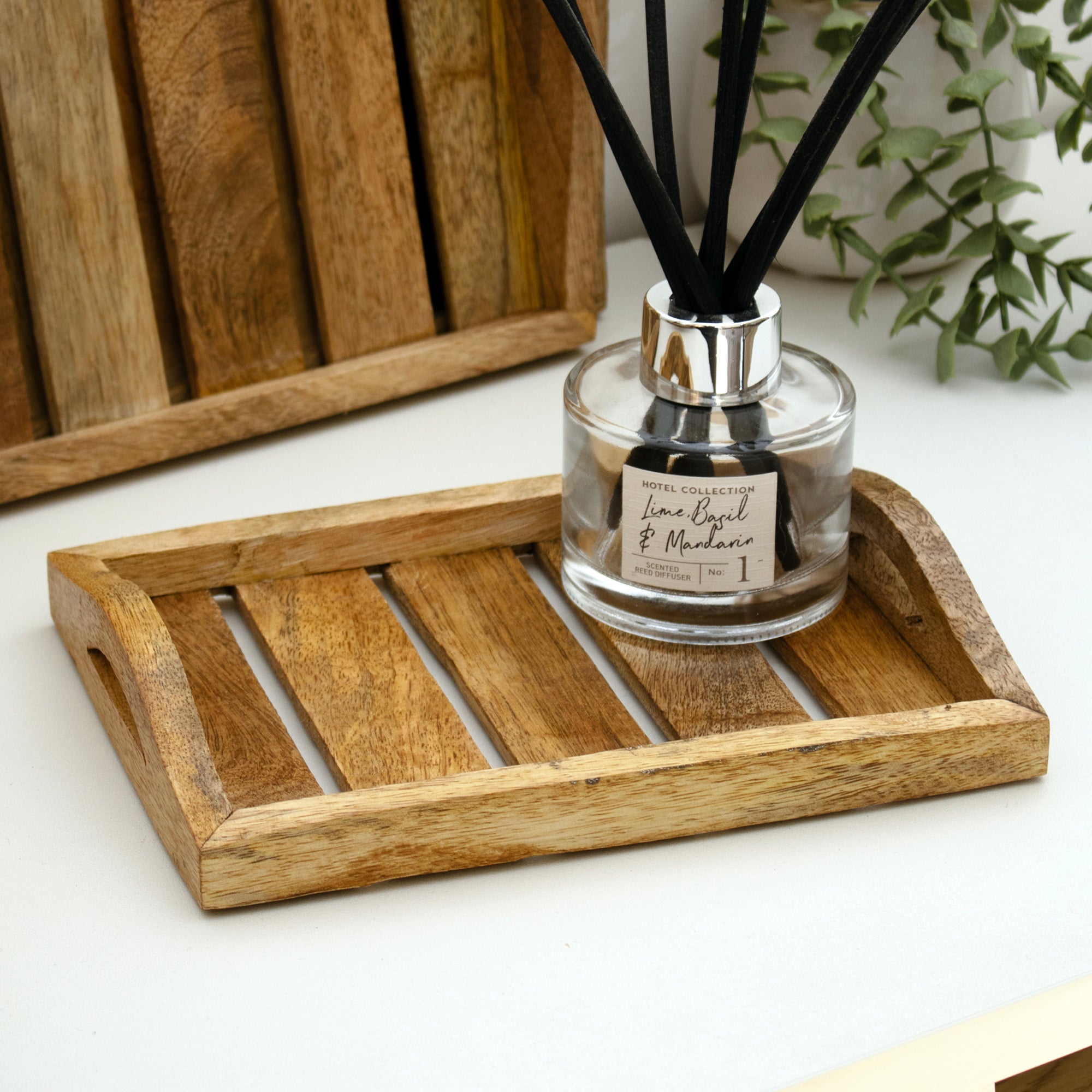 Set Of 3 Light Wood Handled Serving Trays