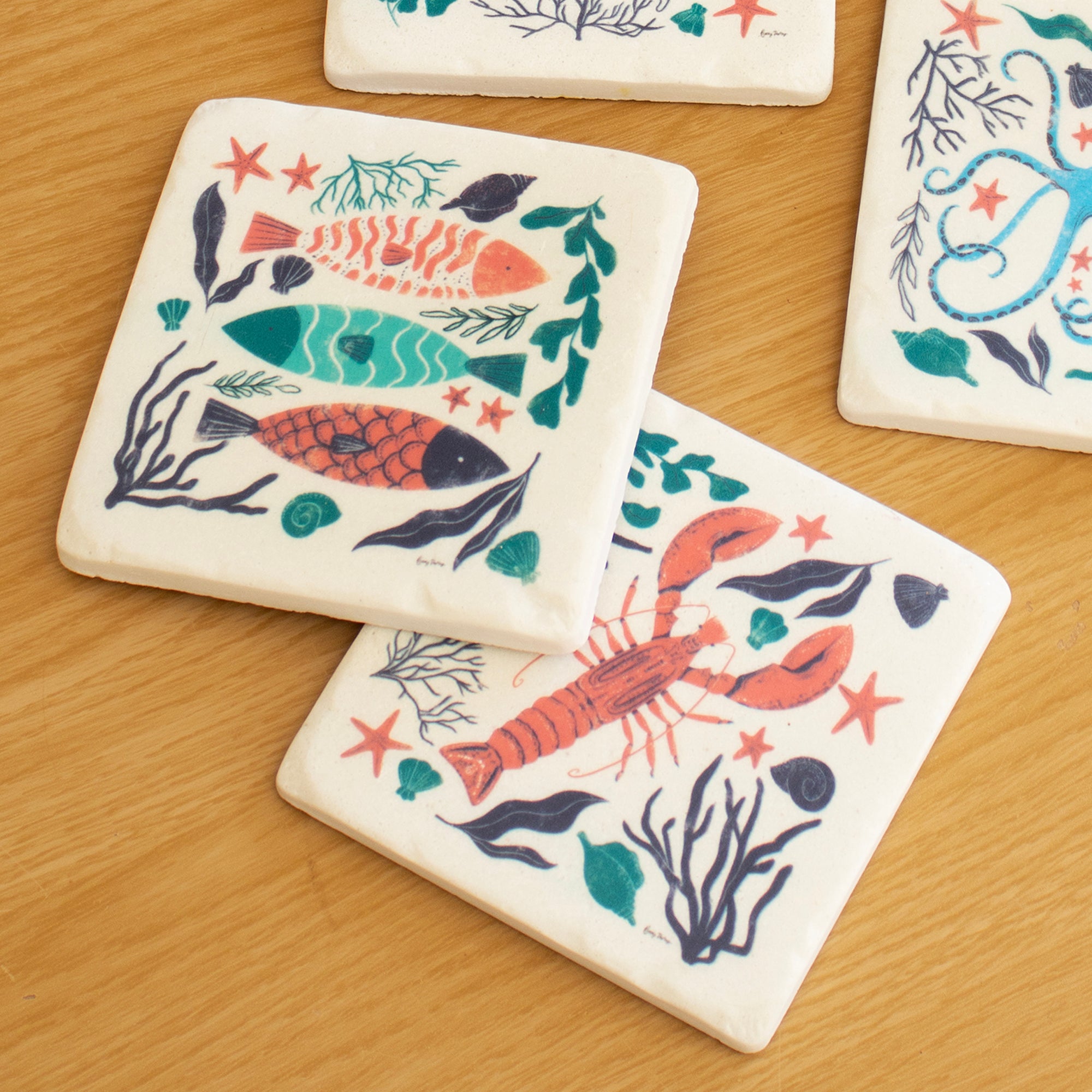 Set Of 4 Sea Creatures Ceramic Coasters