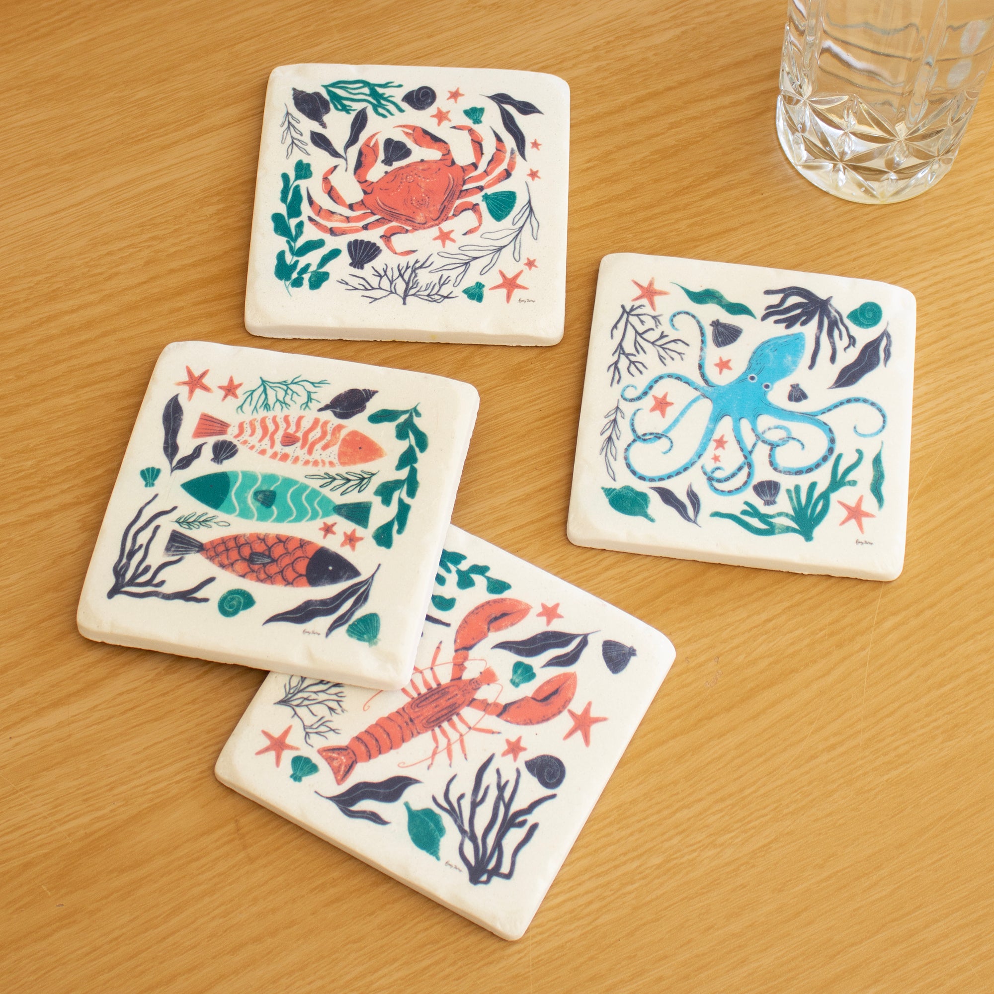 Set Of 4 Sea Creatures Ceramic Coasters