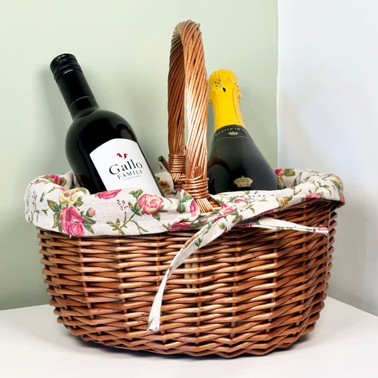 Wicker Shopping Basket With Rose Liner