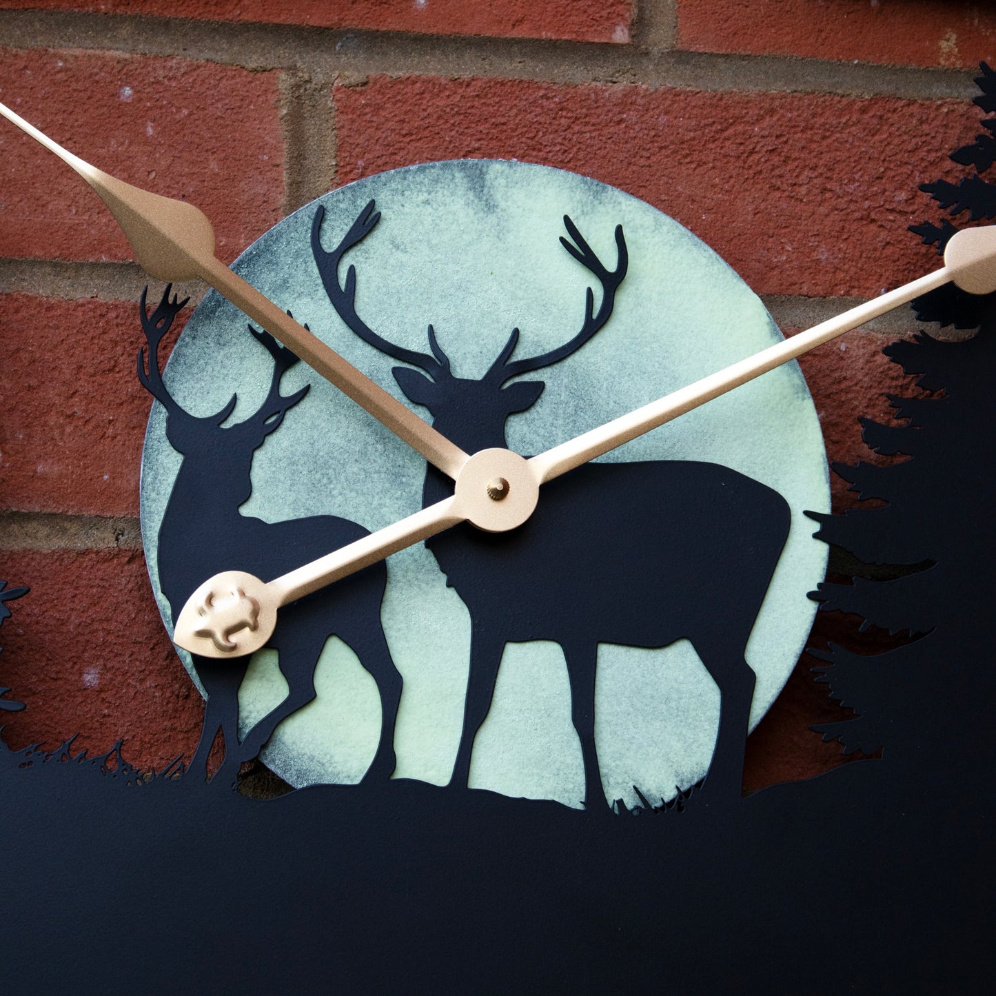 Forest Stags Silhouette Glowing Moon Garden Clock