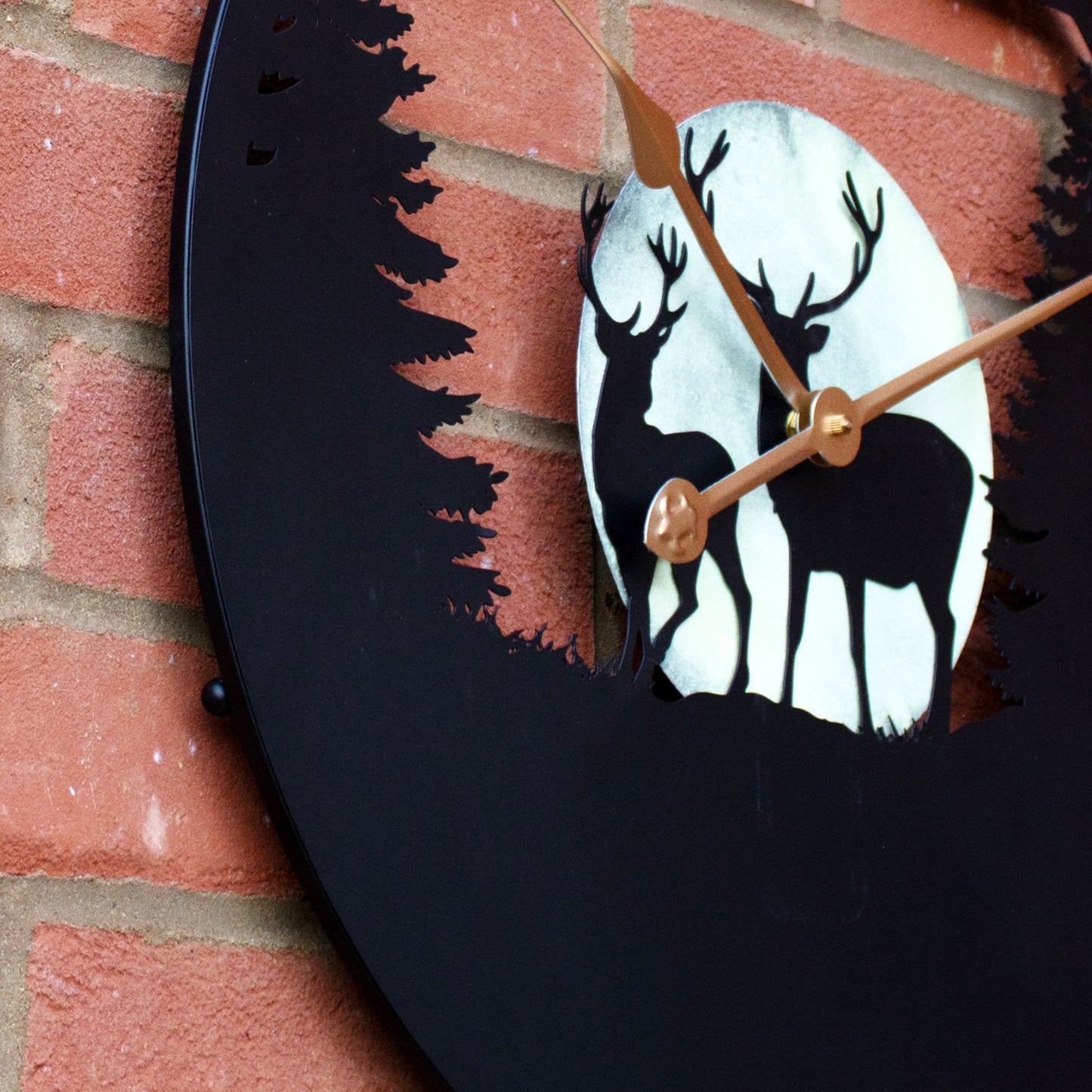 Forest Stags Silhouette Glowing Moon Garden Clock