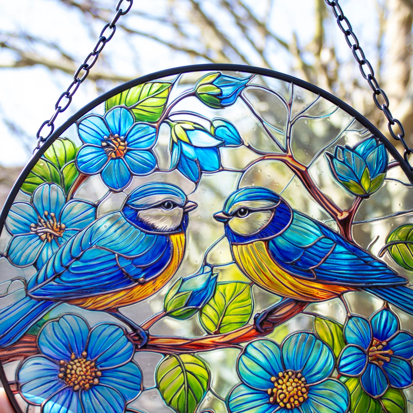 Hanging Stained Glass Blue Tit Suncatcher