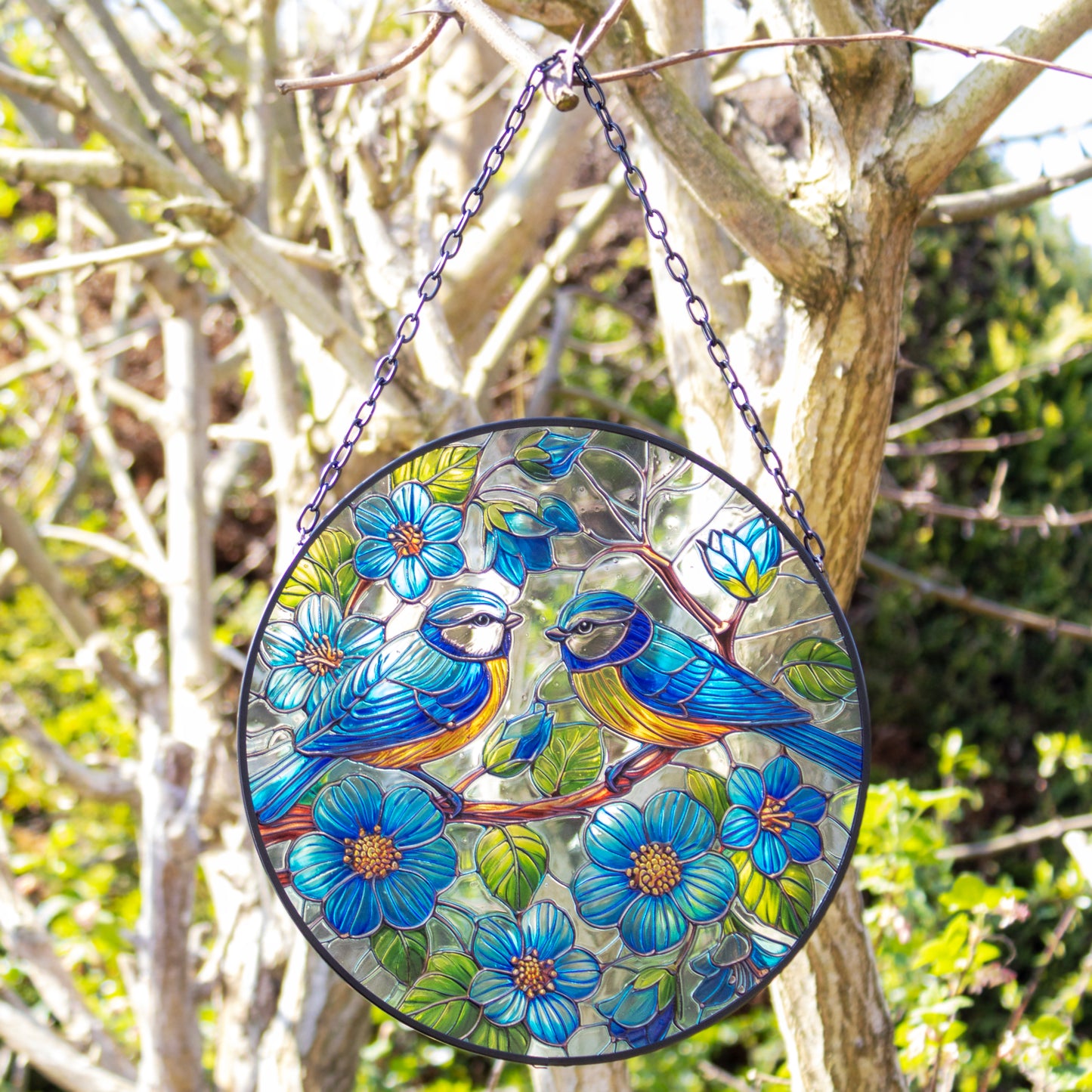 Hanging Stained Glass Blue Tit Suncatcher