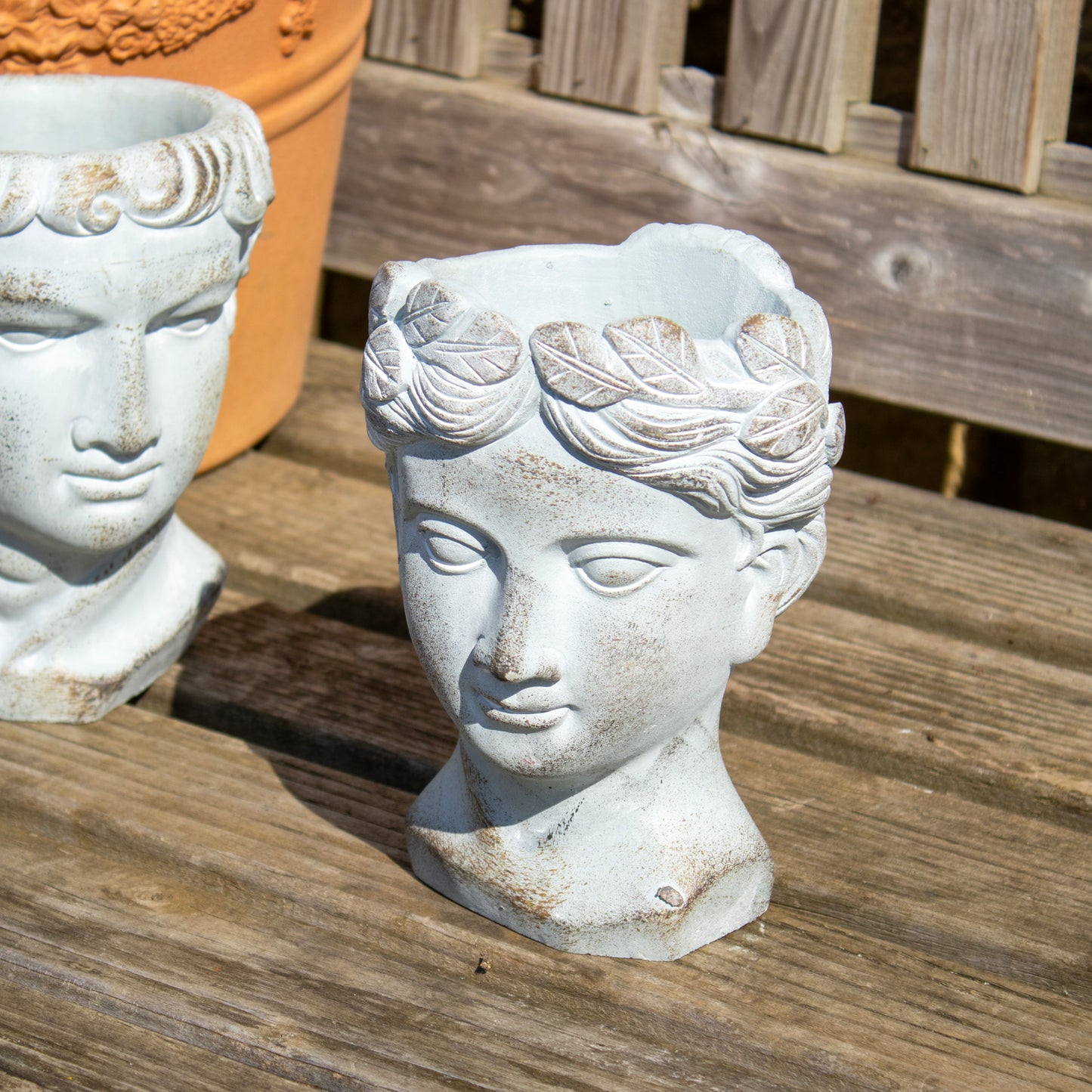 Set Of 2 Cement Roman Head Planters