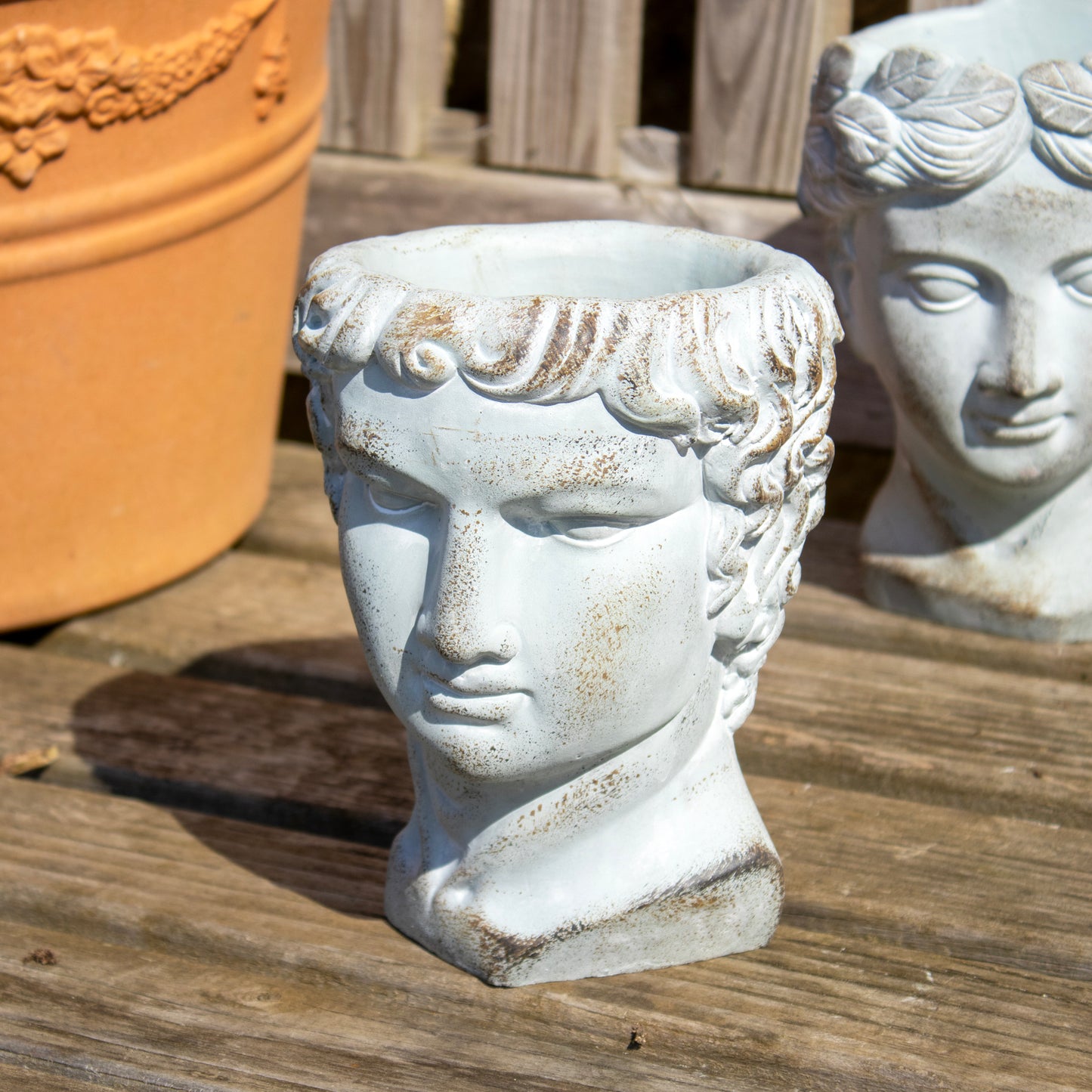 Set Of 2 Cement Roman Head Planters