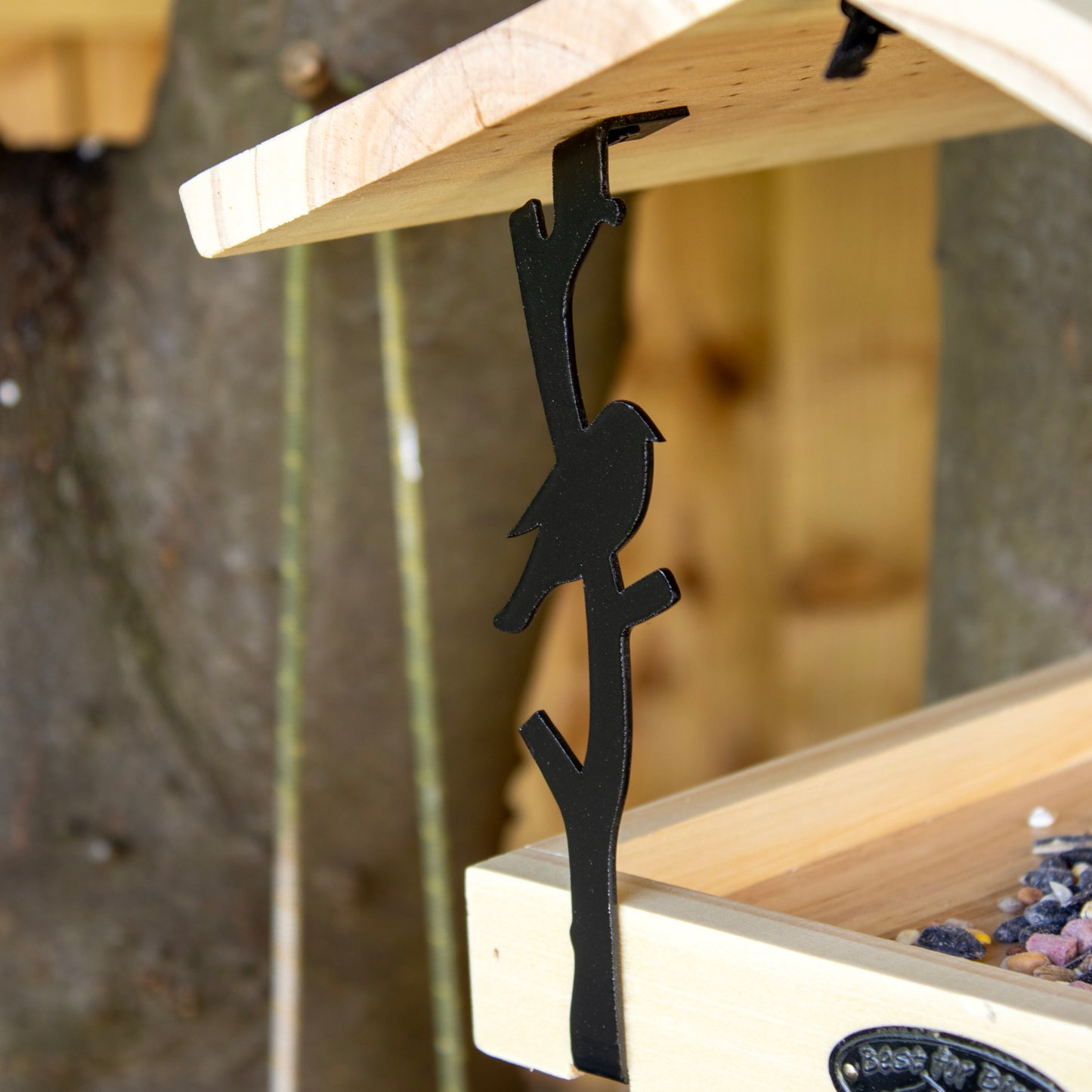 Black Metal And Wood Hanging Bird Table