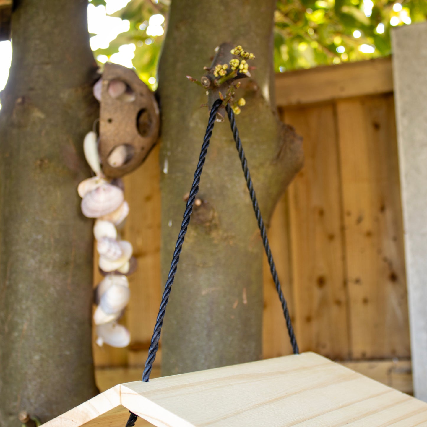 Black Metal And Wood Hanging Bird Table