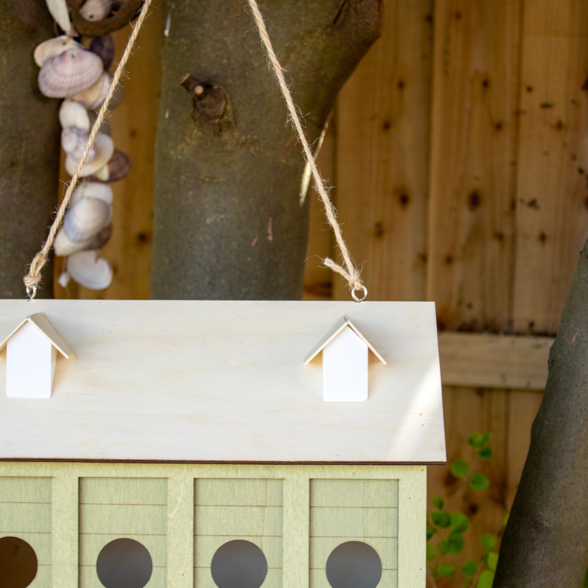 Green Multi Hole Wooden Bird House