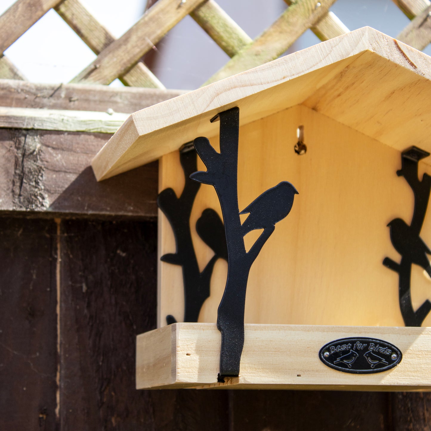 Black Metal And Wood Wall Bird Table