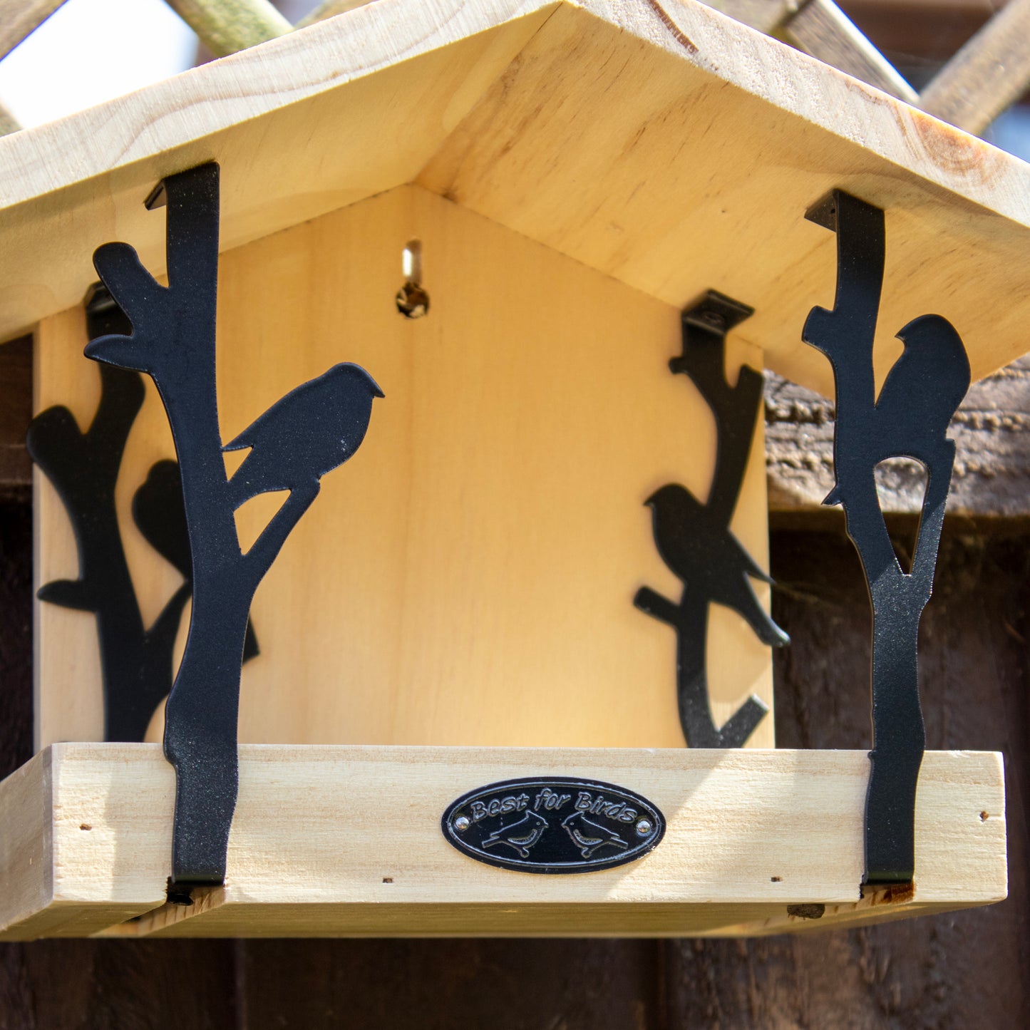 Black Metal And Wood Wall Bird Table