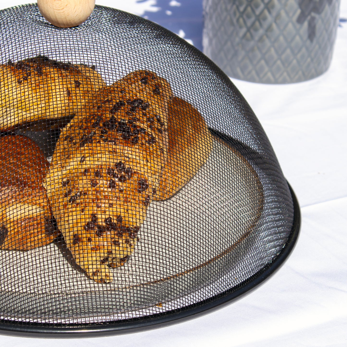 Black Mesh Food Cover With Beech Handle