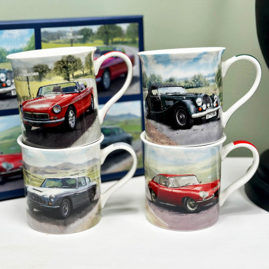 Set Of 4 Classic British Car Mugs