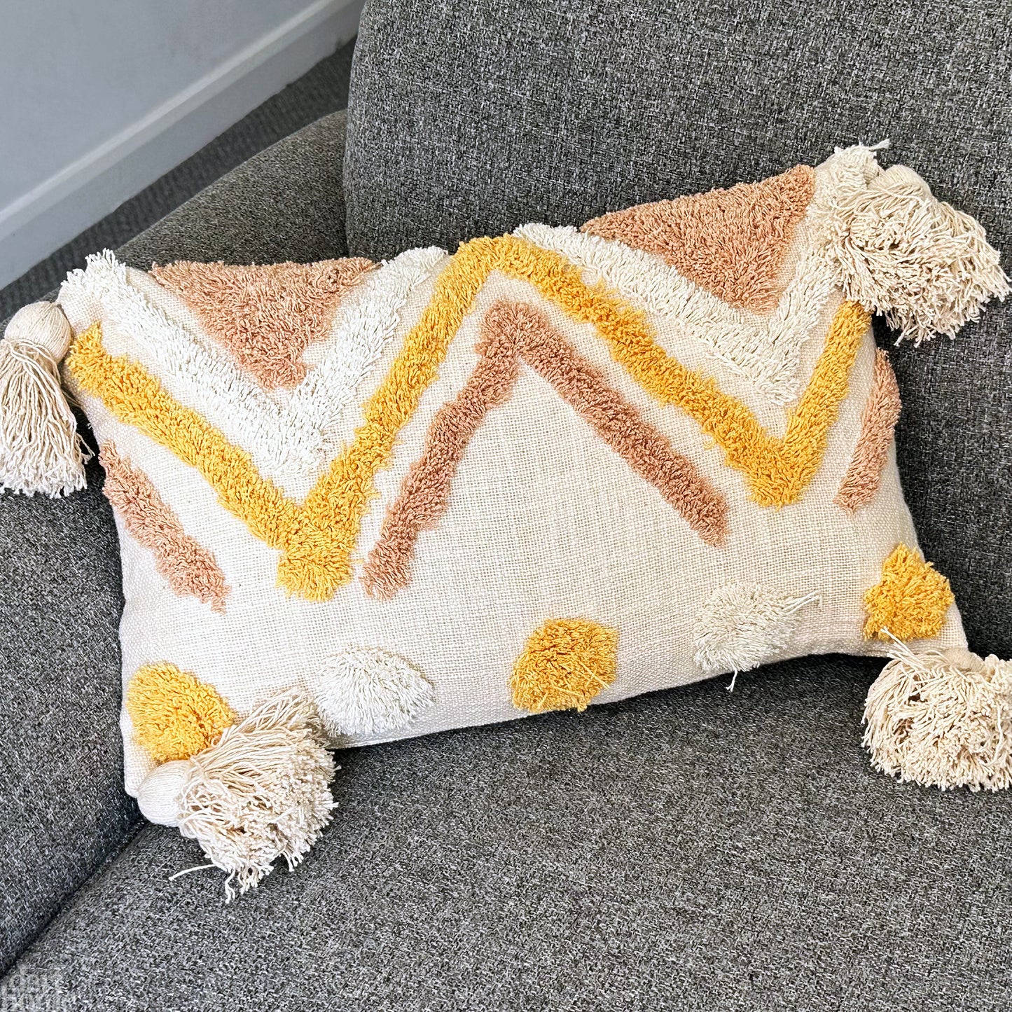 Yellow Tufted Zig Zag Cushion