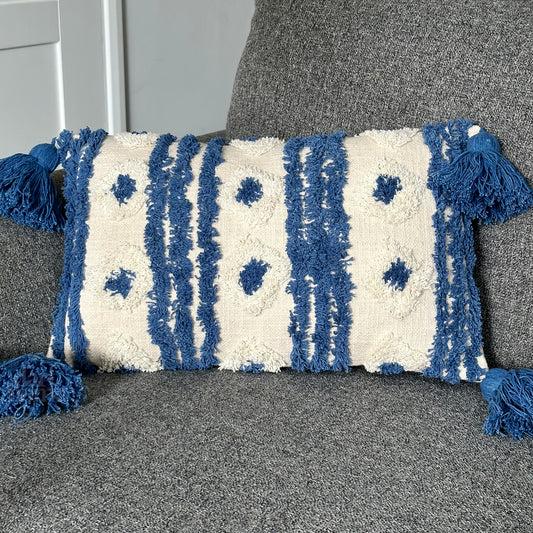 Blue Tufted Aztec Cushion
