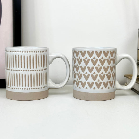 Set Of 2 Natural Patterned Mugs 330ml