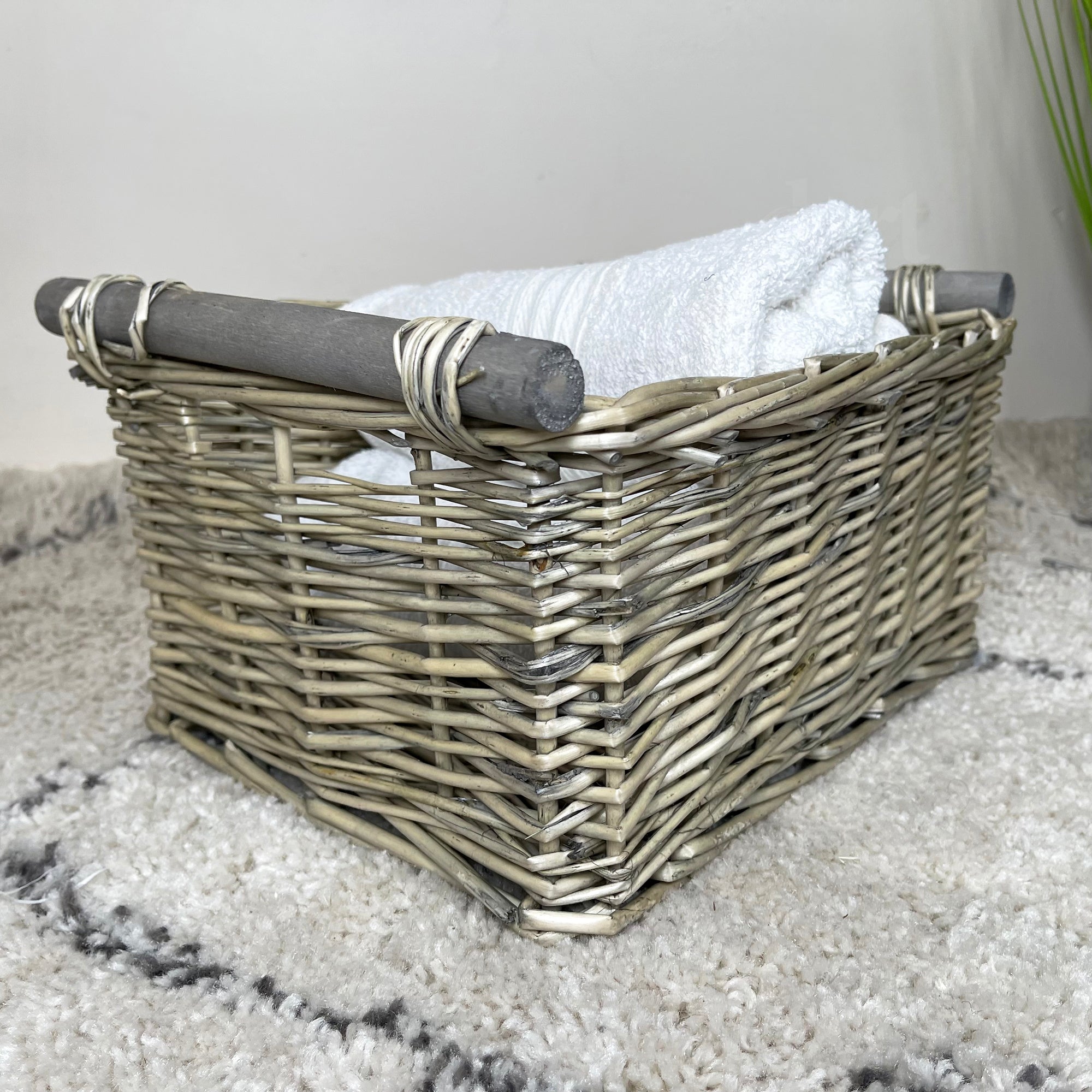 Small Antique Wash Grey Wicker Basket