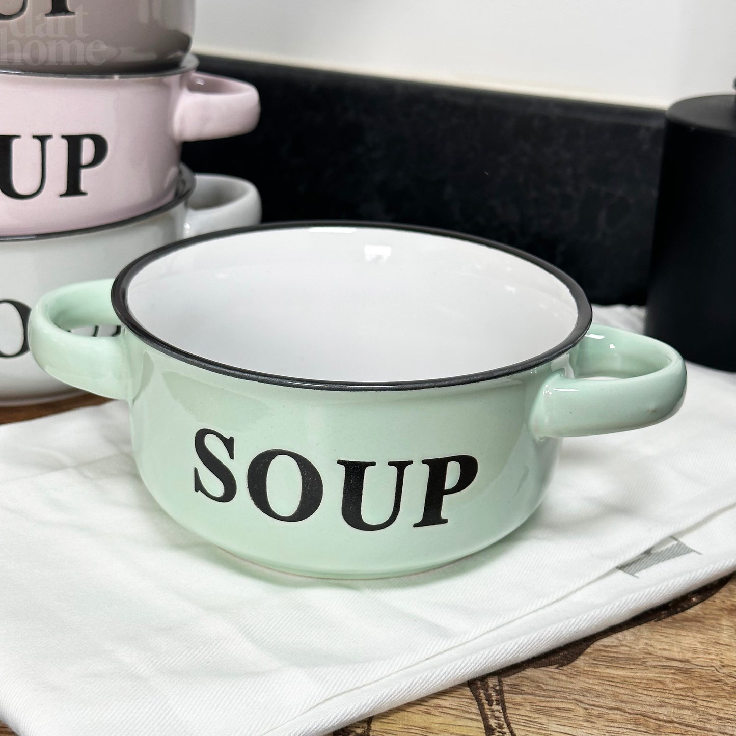 Set Of 4 Pastel Soup Bowls With Handles