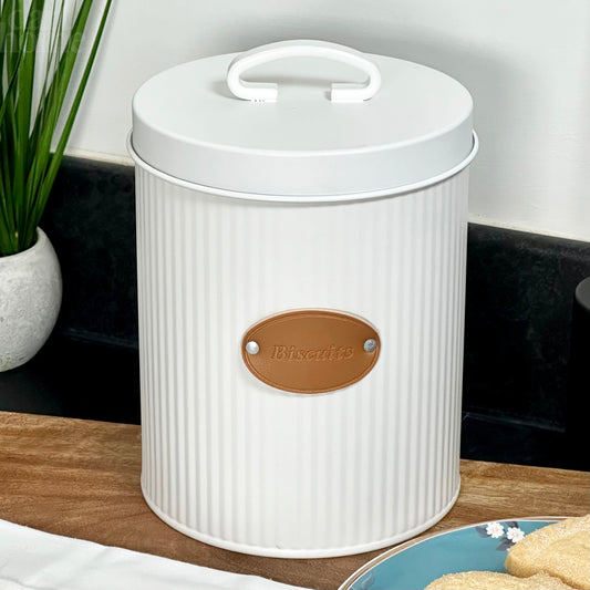 White Ribbed Biscuit Tin