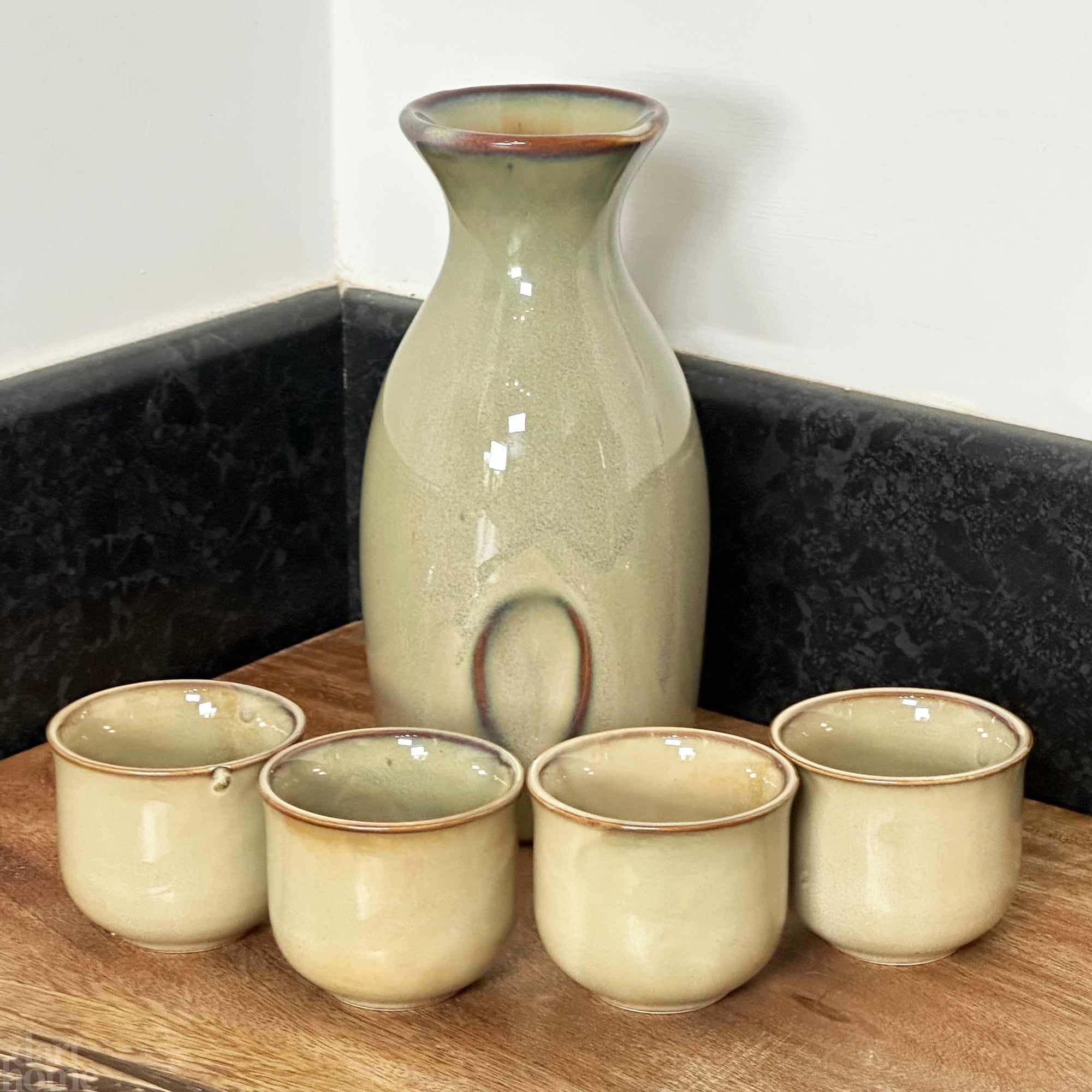 5pc Green Reactive Glaze Sake Set