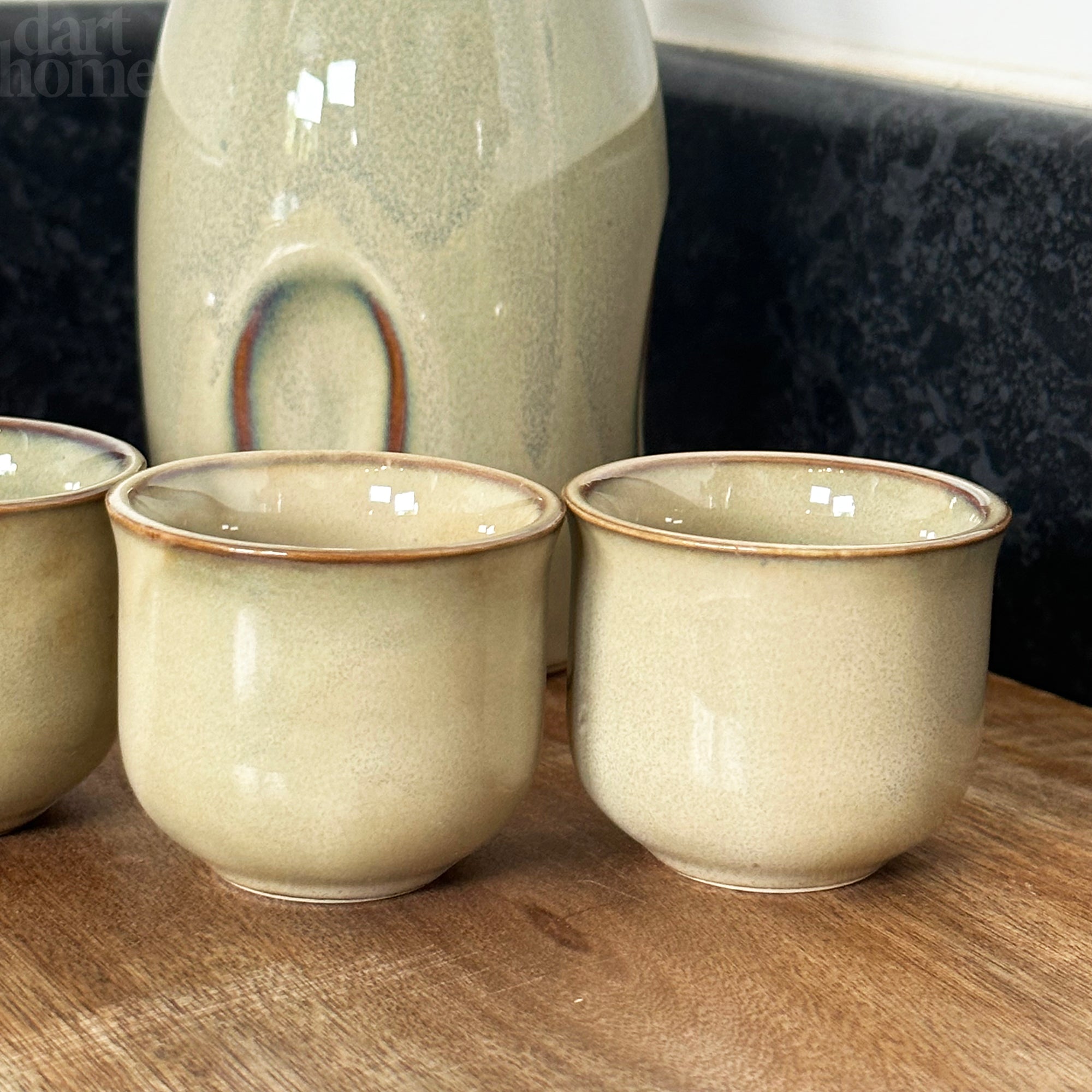 5pc Green Reactive Glaze Sake Set