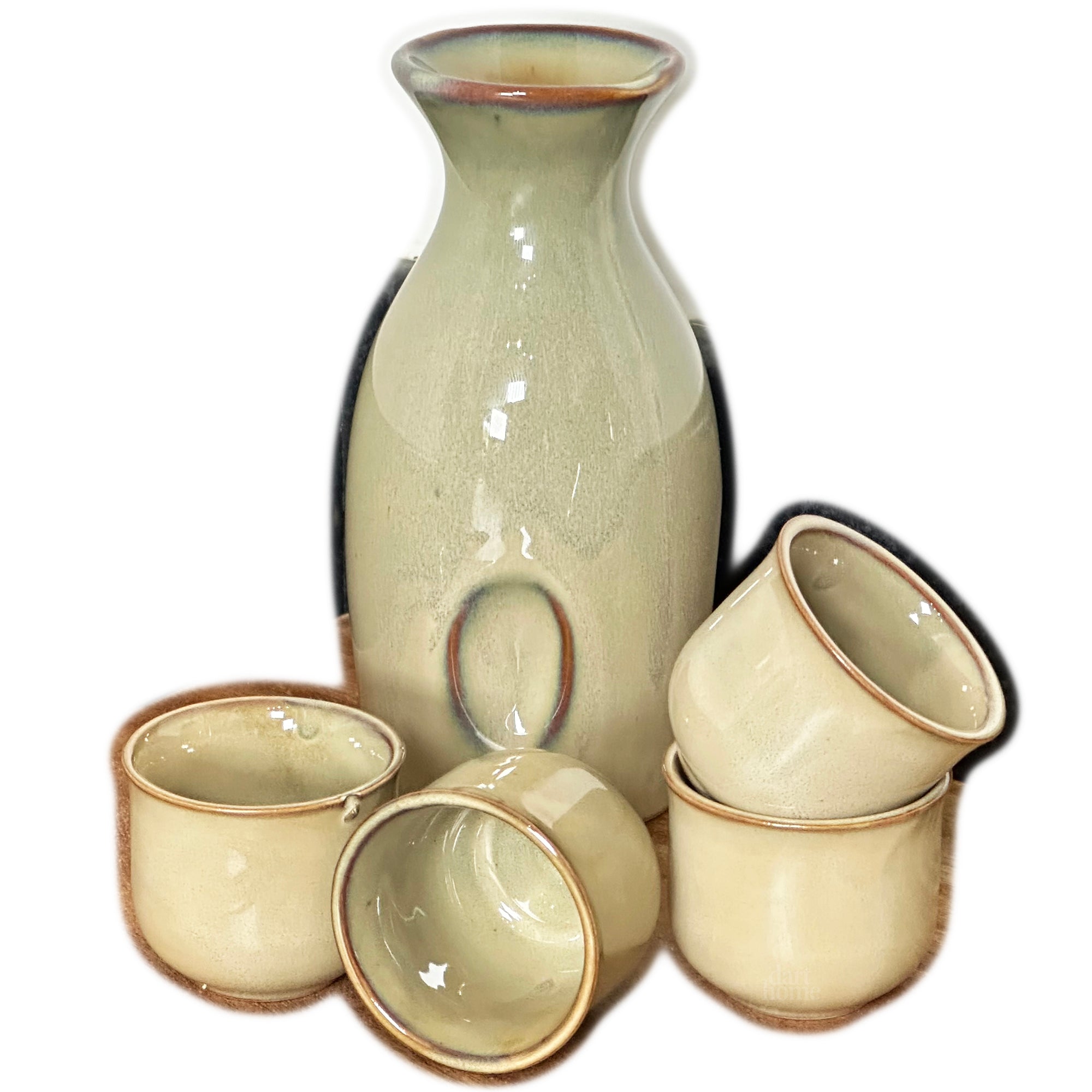 5pc Green Reactive Glaze Sake Set