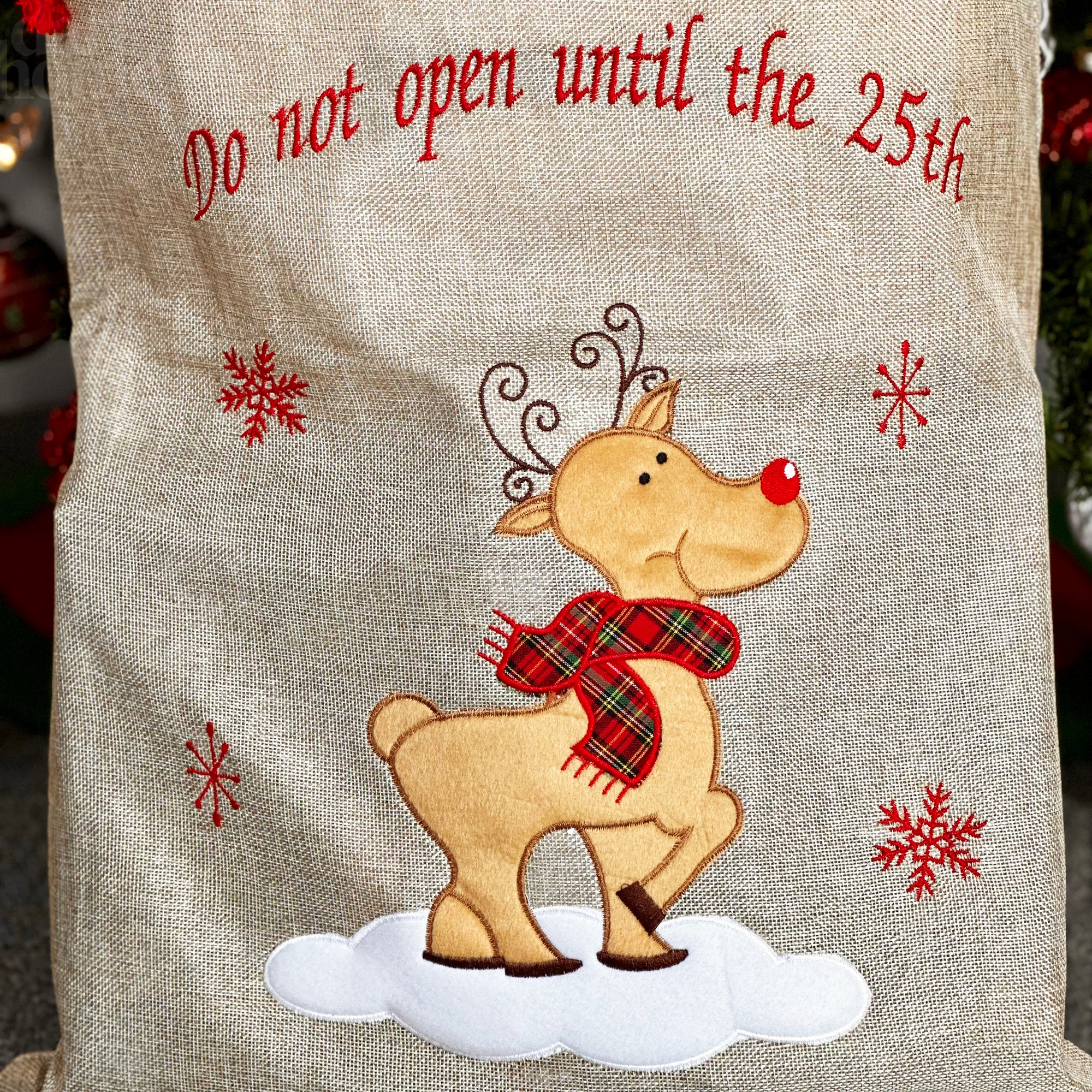Jute Do Not Open Reindeer Santa Sack