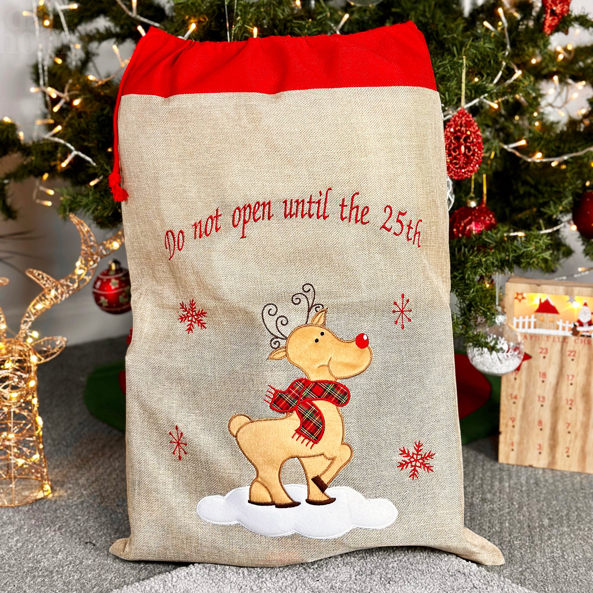Jute Do Not Open Reindeer Santa Sack