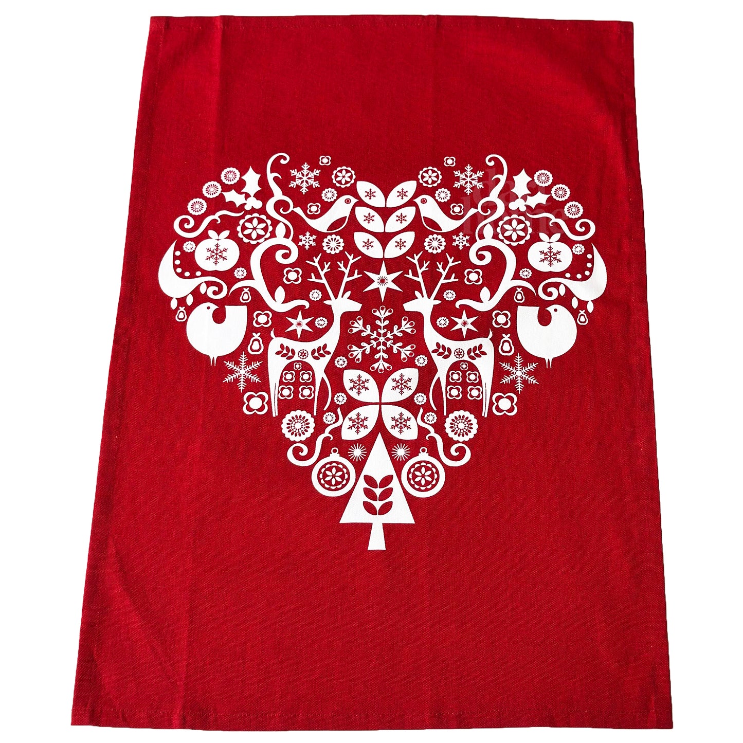 Pack Of 2 Red Nordic Christmas Tea Towels