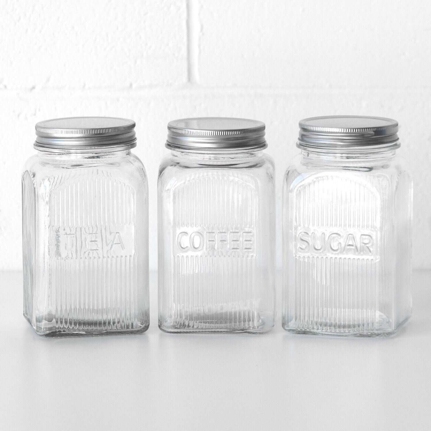 Ribbed Glass Tea Coffee Sugar Jars