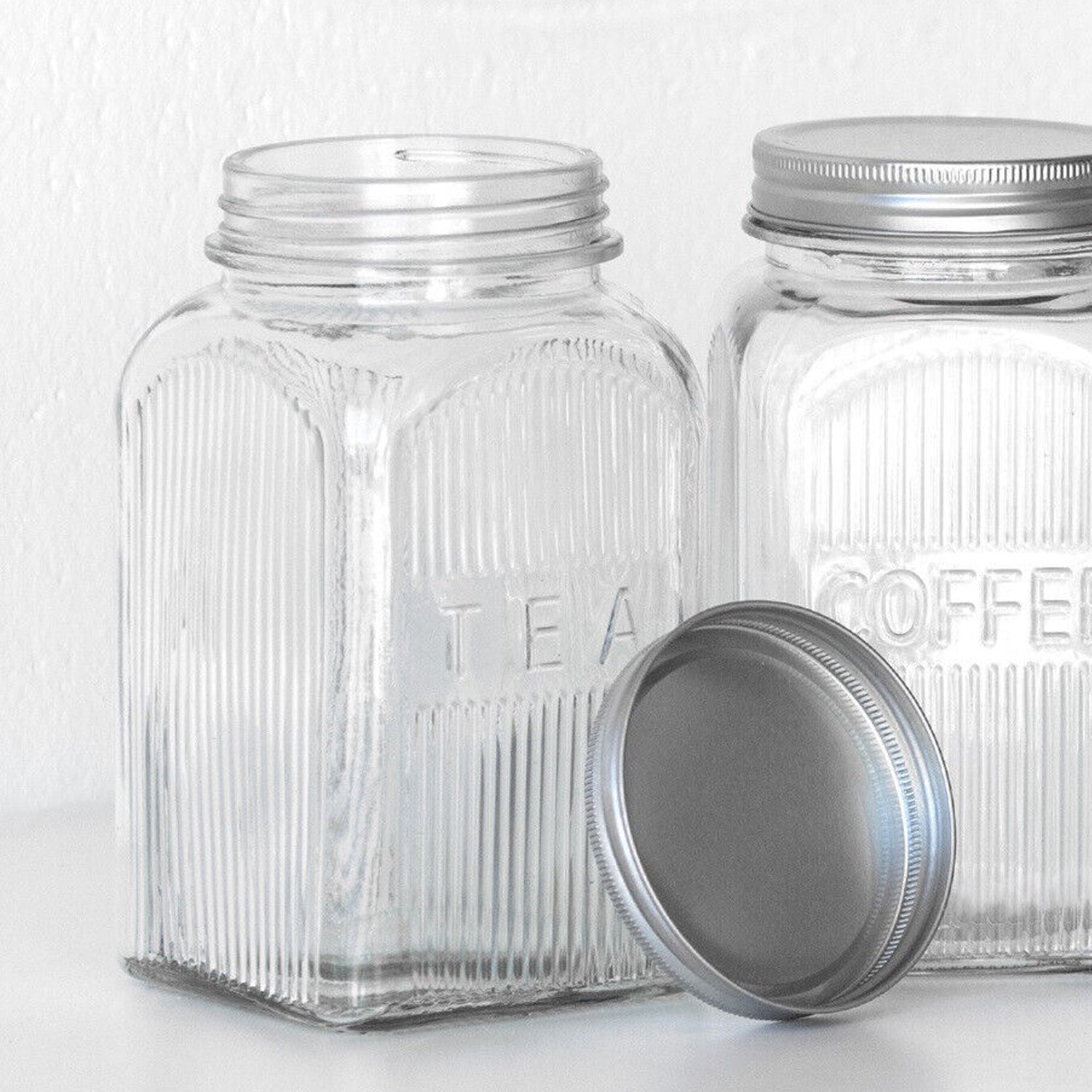 Ribbed Glass Tea Coffee Sugar Jars