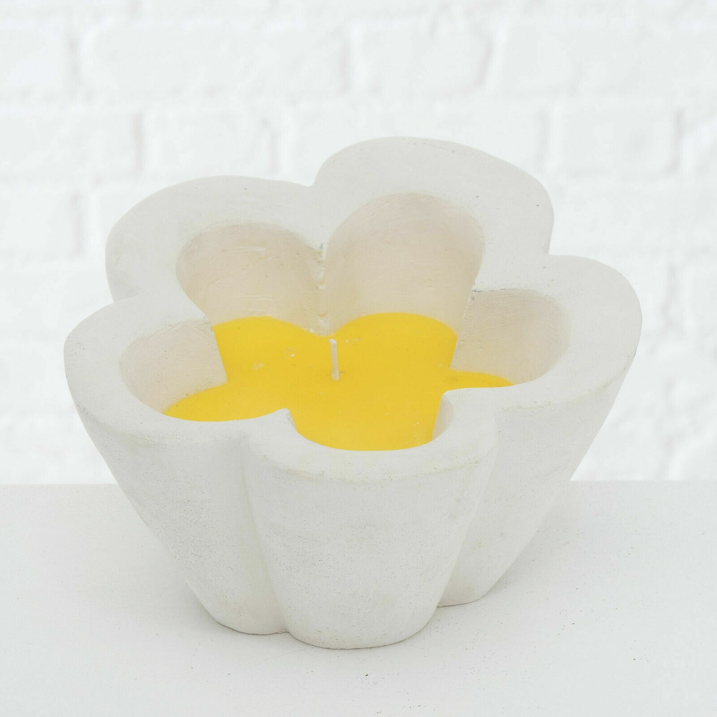Cement White Flower Candle Pot