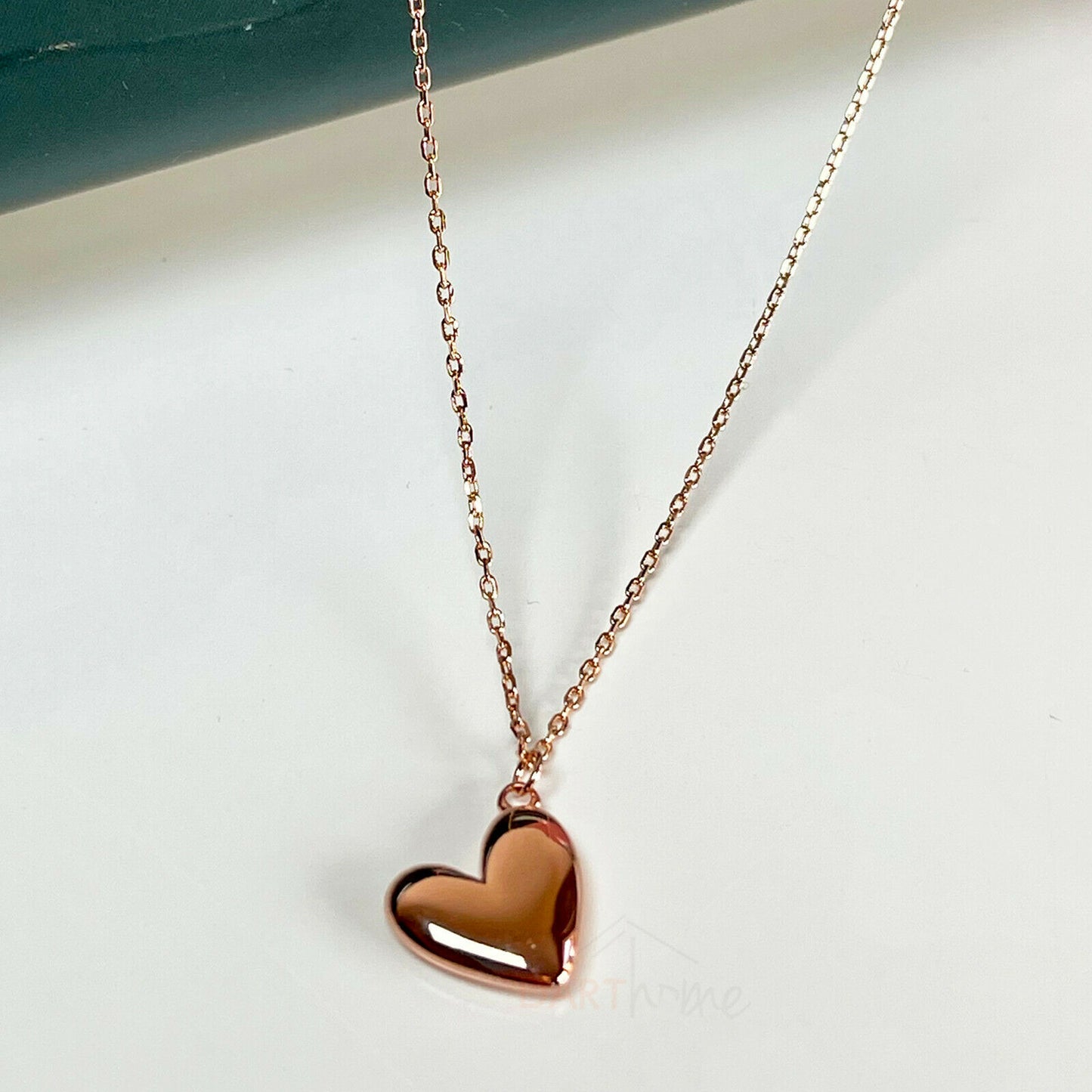 Rose Gold Love Heart Womens Necklace 18"