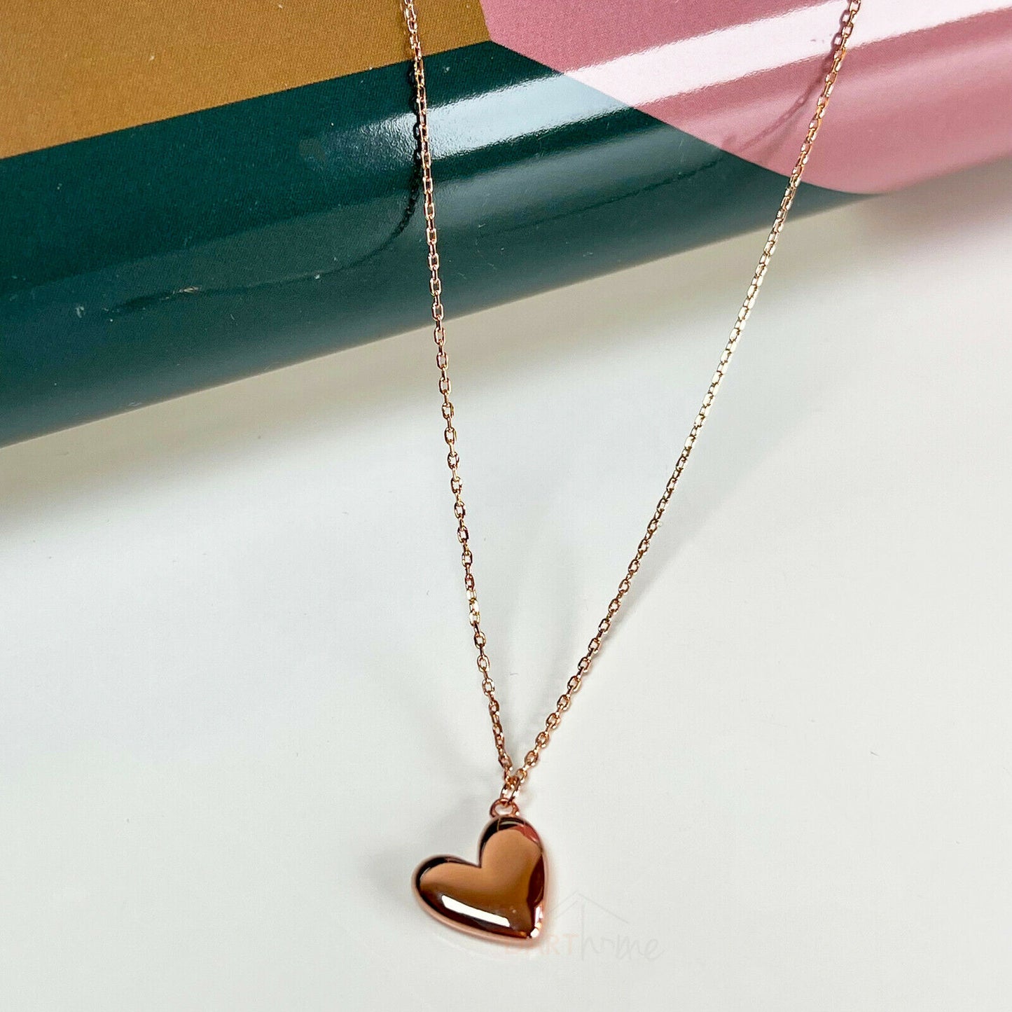 Rose Gold Love Heart Womens Necklace 18"