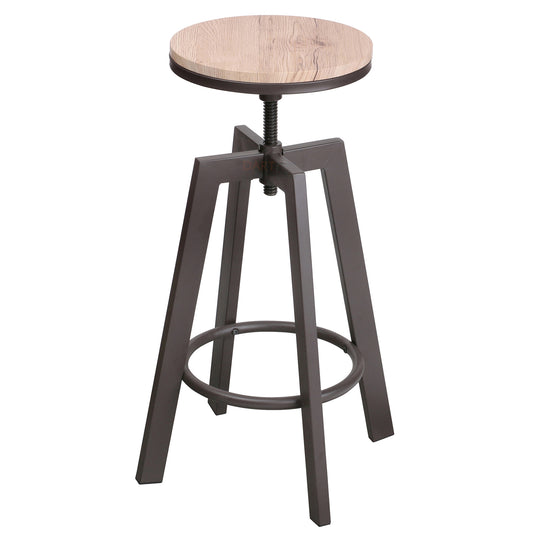 Industrial Metal & Wood Round Bar Stool W/ Adjustable Height 73cm