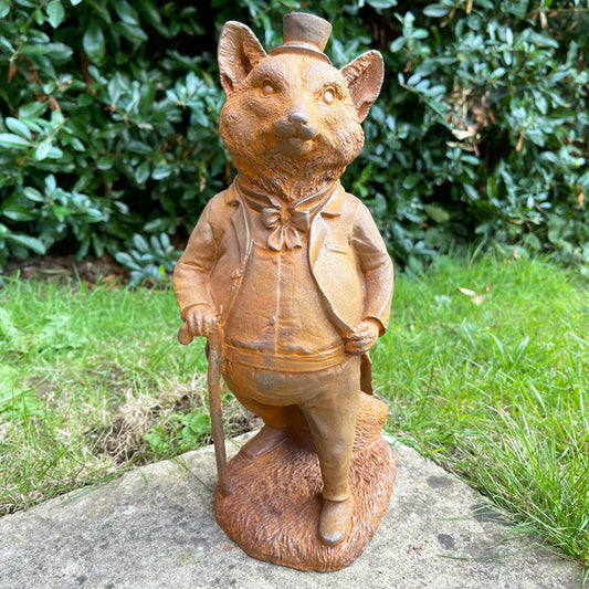 Rust Cast Iron Mr Fox Garden Statue 29cm
