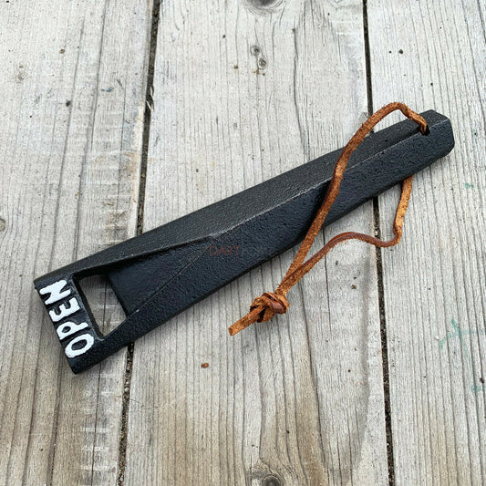 Black Cast Iron Bottle Opener Leather Strap