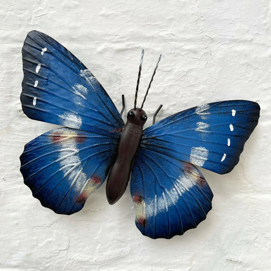 Blue Metal Butterfly W/ White Markings Wall Art