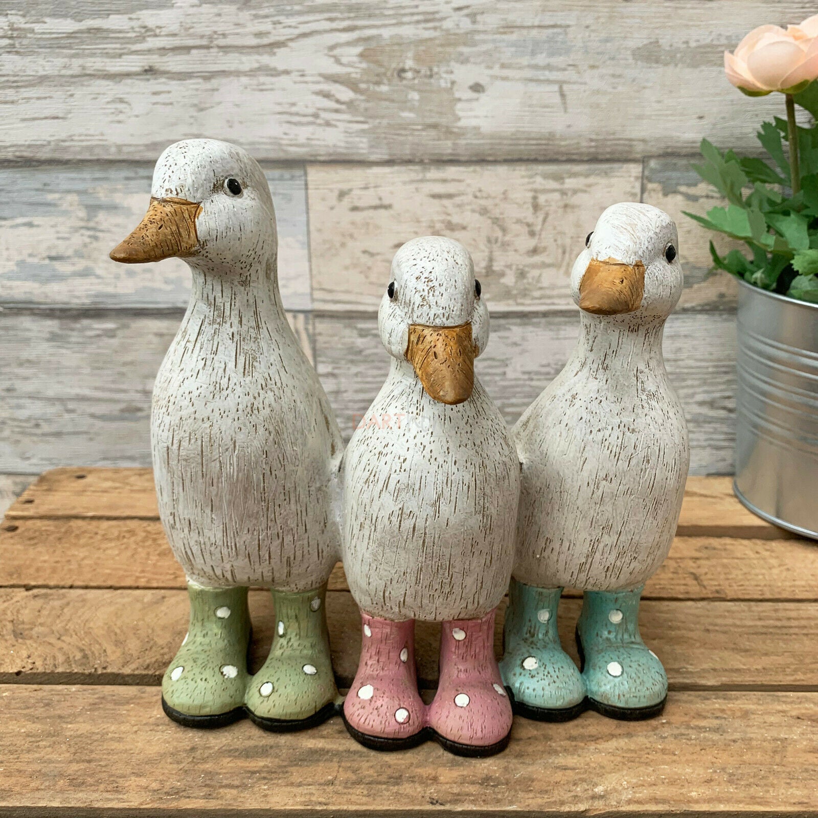 Standing Resin Polka Dot Trio Of Baby Duck Figurines