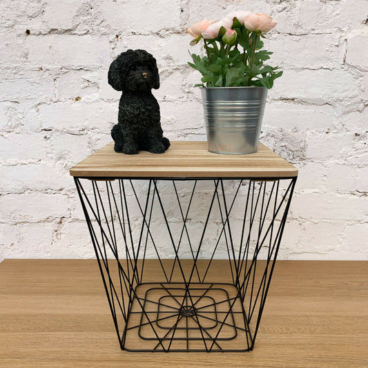 Wooden Top Square Table And Basket Storage