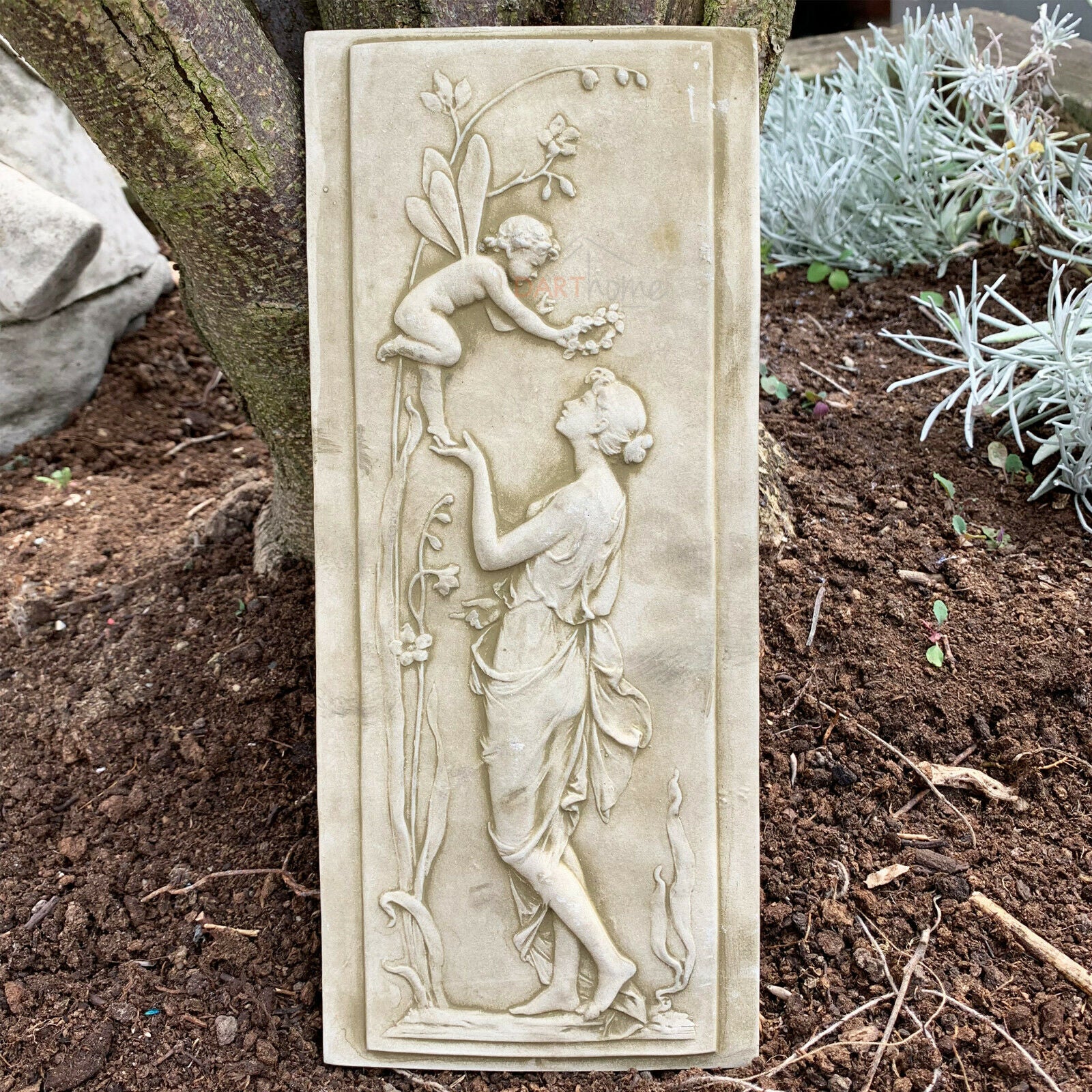Stone Nymph And Angel Cherub Wall Plaque B