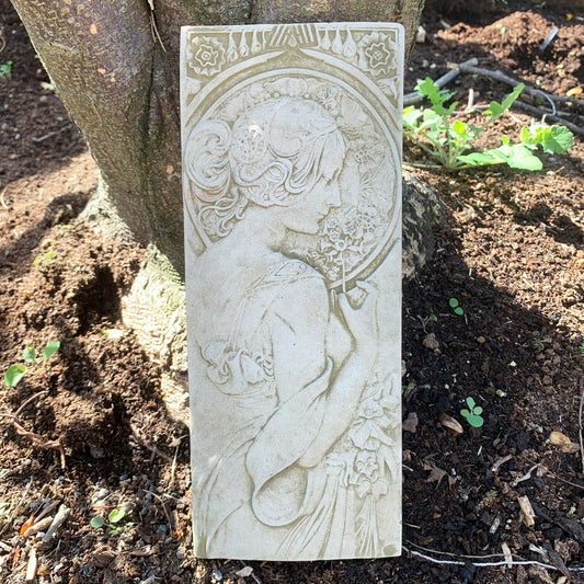 Stone Grey Art Deco Lady Right Face Wall Hanging Garden Plaque