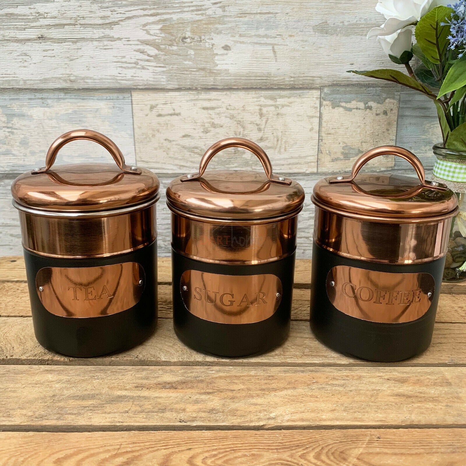 Rose gold and black best sale tea coffee sugar canisters